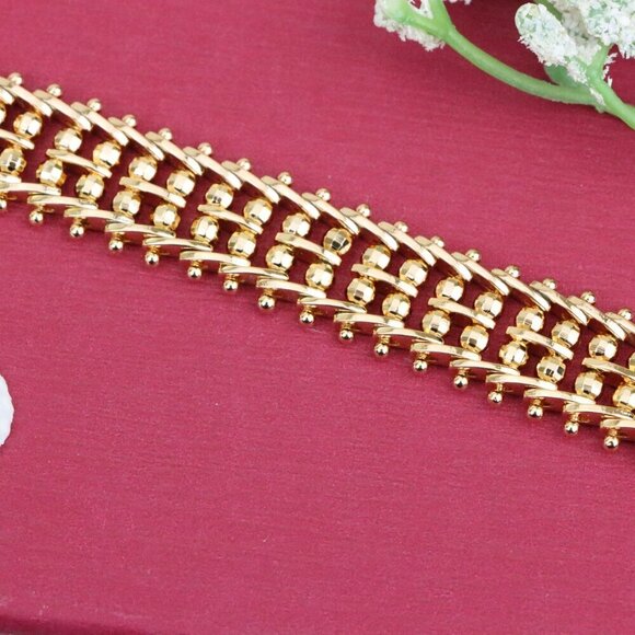 "Wide Rose Gold Plated Textured Bracelet with Elegant Bead Design, XPBL0891 - Picture 11 of 12